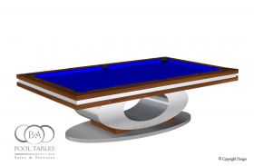 OVAL MODERN POOL TABLE BRUSHED ALUMINUM AND WALNUT