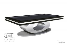 OVAL MODERN POOL TABLE BRUSHED ALUMINUM AND WALNUT
