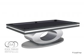 OVAL MODERN POOL TABLE BRUSHED ALUMINUM AND WALNUT