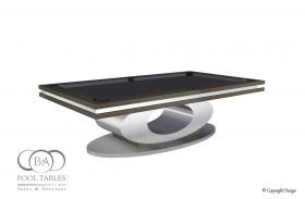 OVAL MODERN POOL TABLE BRUSHED ALUMINUM AND WALNUT